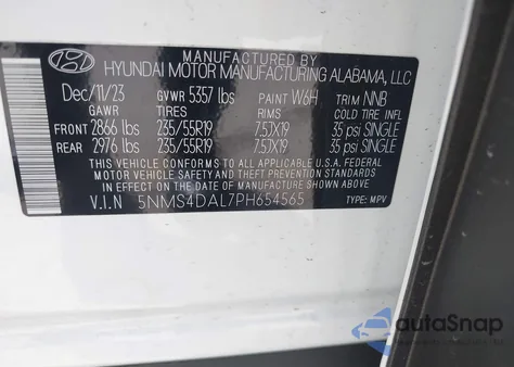 2023 Hyundai Santa Fe Limited from USA, damaged, VIN 5NMS4DAL7PH654565